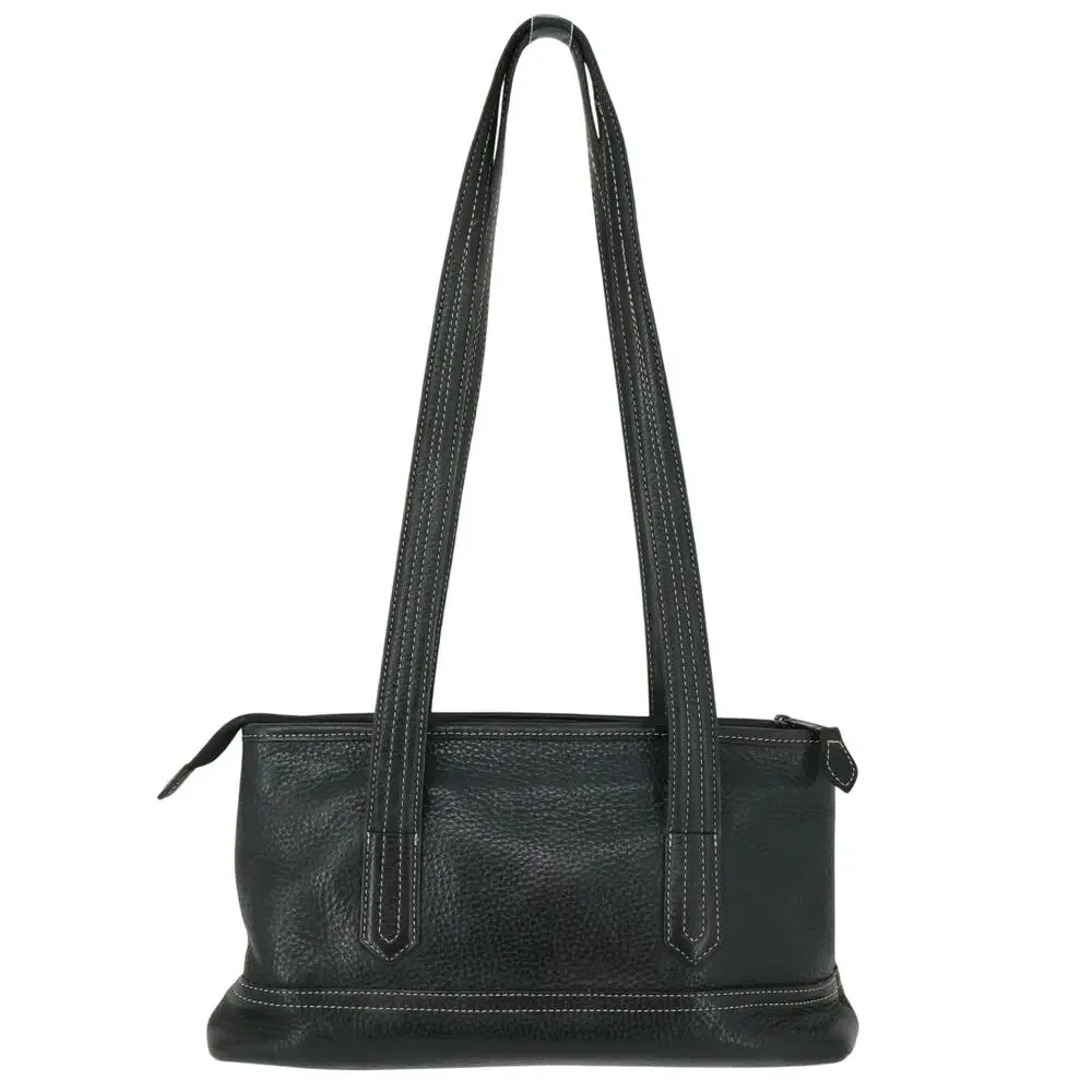 Brighton Handbag Womens Black Pebbled Leather Shoulder Bag Zip Double Handle